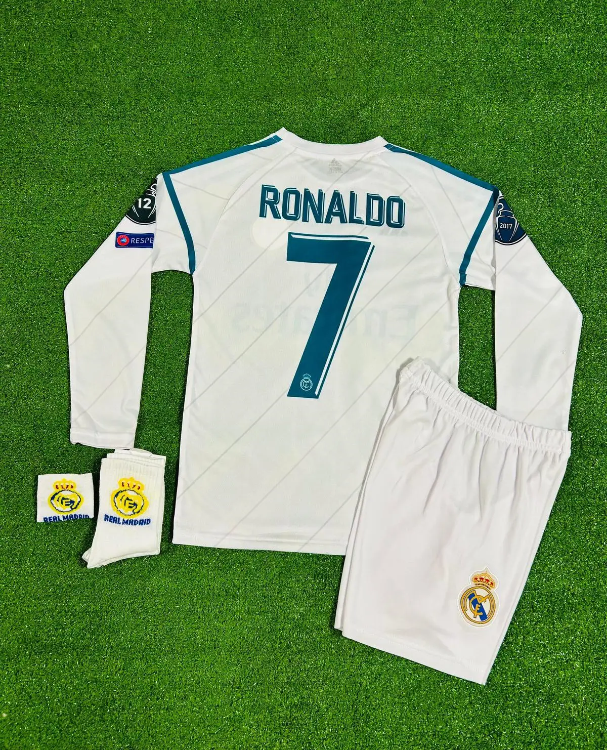 Real Madrid Çocuk RONALDO  Beyaz Mavi Cizgili  Forma