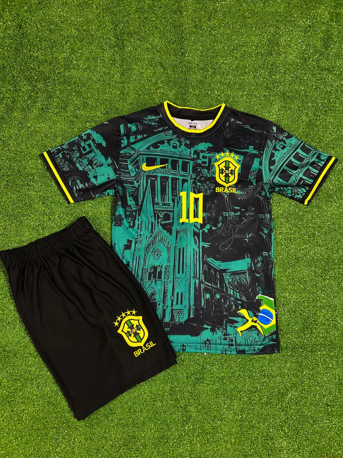 Brezilya Milli Takım Neymar Jr Özel Konsept Çocuk Forması 2'li Set (Yeşil-Sarı)