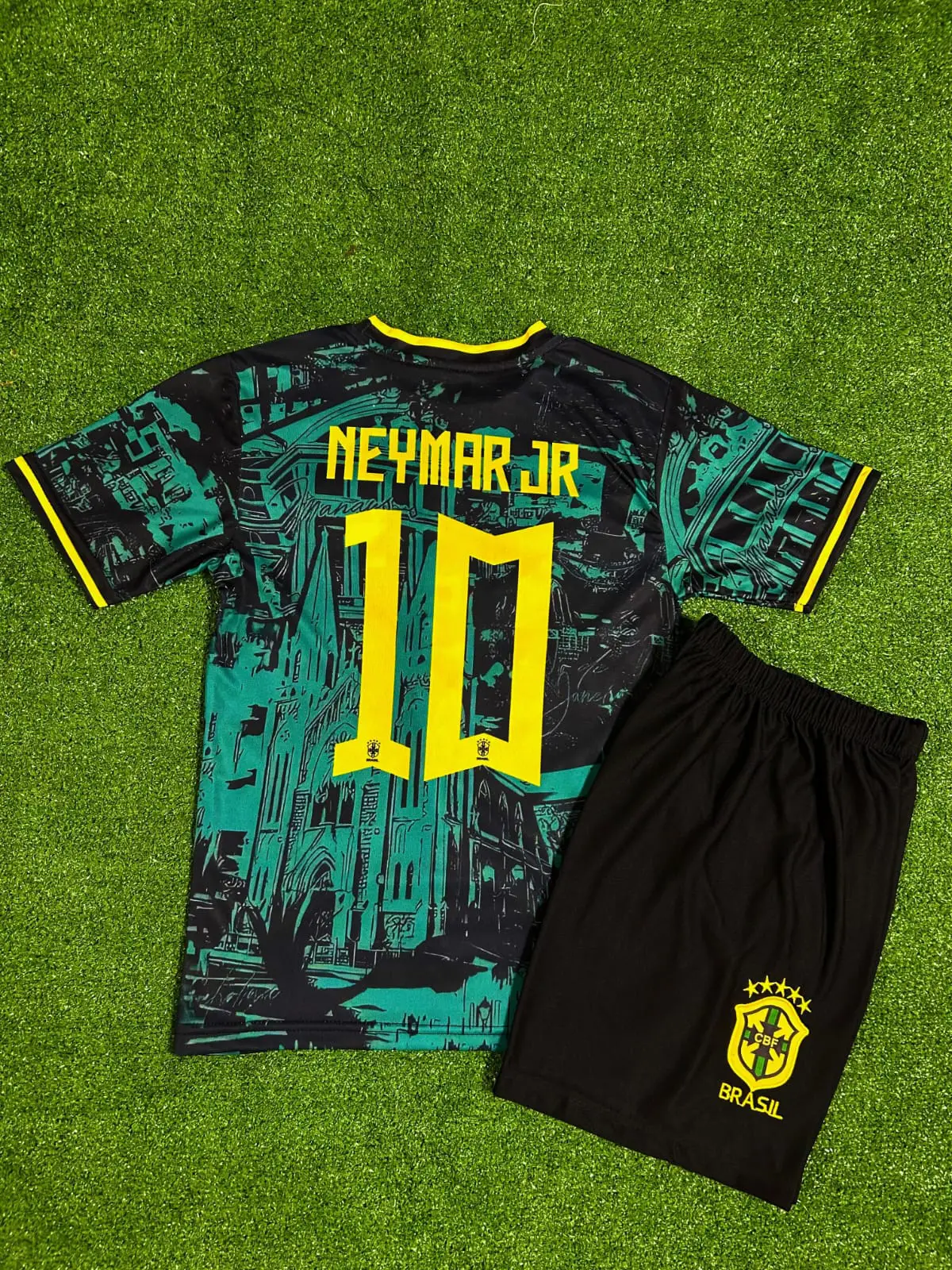 Brezilya Milli Takım Neymar Jr Özel Konsept Çocuk Forması 2'li Set (Yeşil-Sarı)