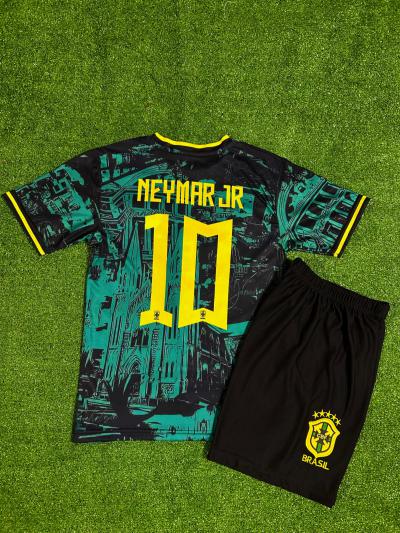 Brezilya Milli Takım Neymar Jr Özel Konsept Çocuk Forması 2'li Set (Yeşil-Sarı)