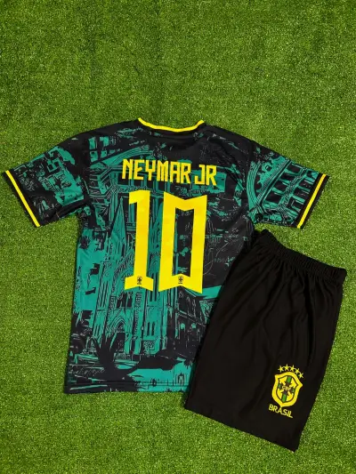 Brezilya Milli Takım Neymar Jr Özel Konsept Çocuk Forması 2'li Set (Yeşil-Sarı)